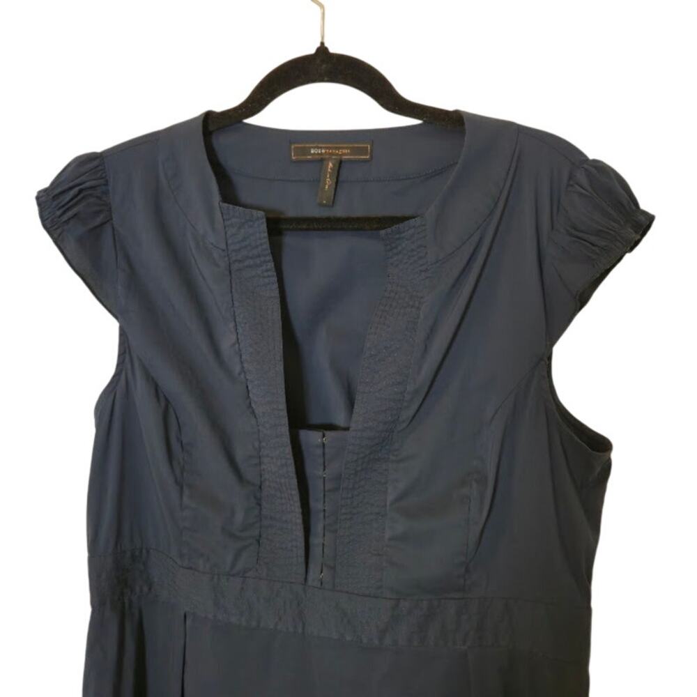 BCBG Maxazria Womens Top Size Large Navy Blue Empire Waist Preppy Classic Chic - Picture 4 of 11